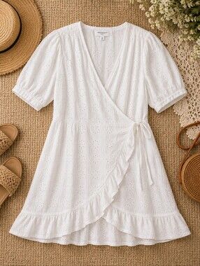 Addition Elle White Eyelet Wrap Dress Boho Cottagecore 18 PTP 24"